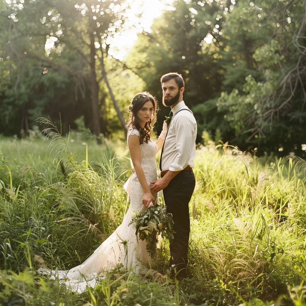 Bride and Groom looking into the camera
