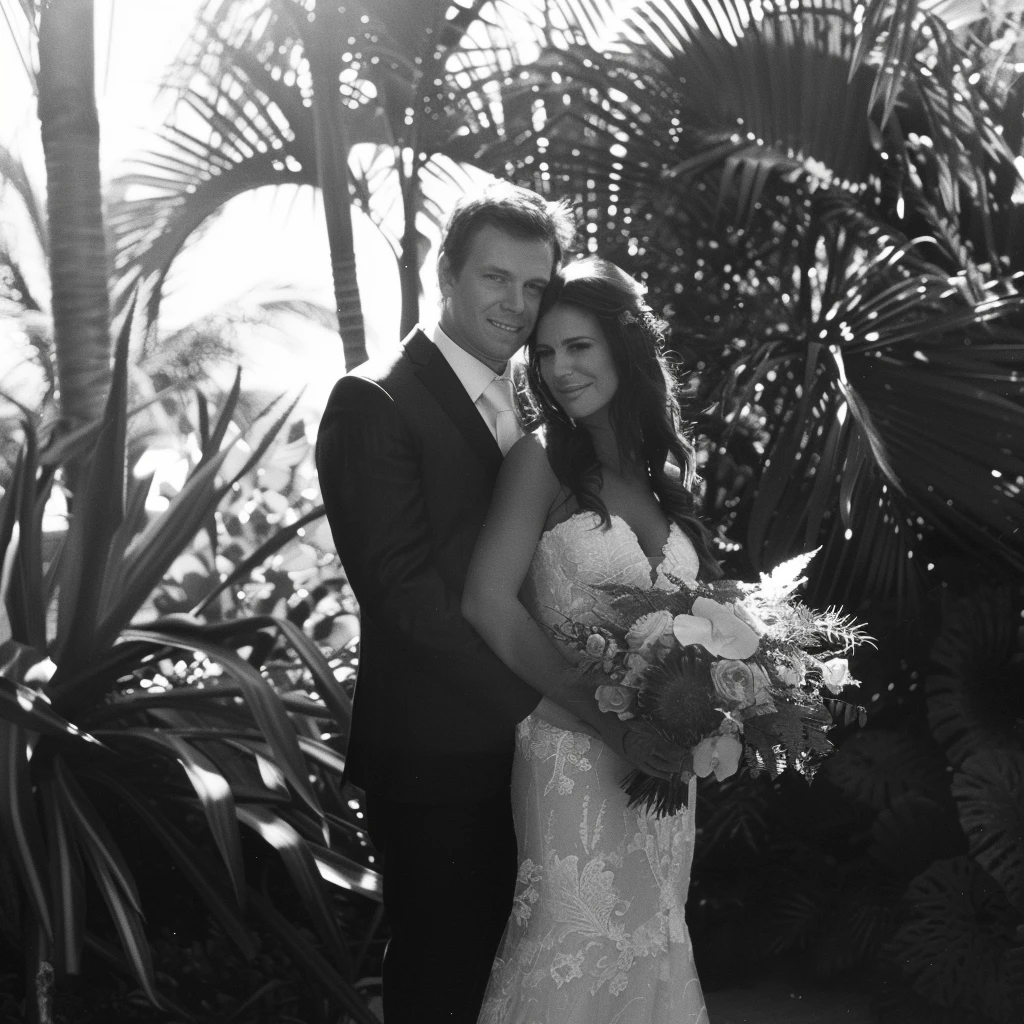 Bride and Groom looking into the camera 