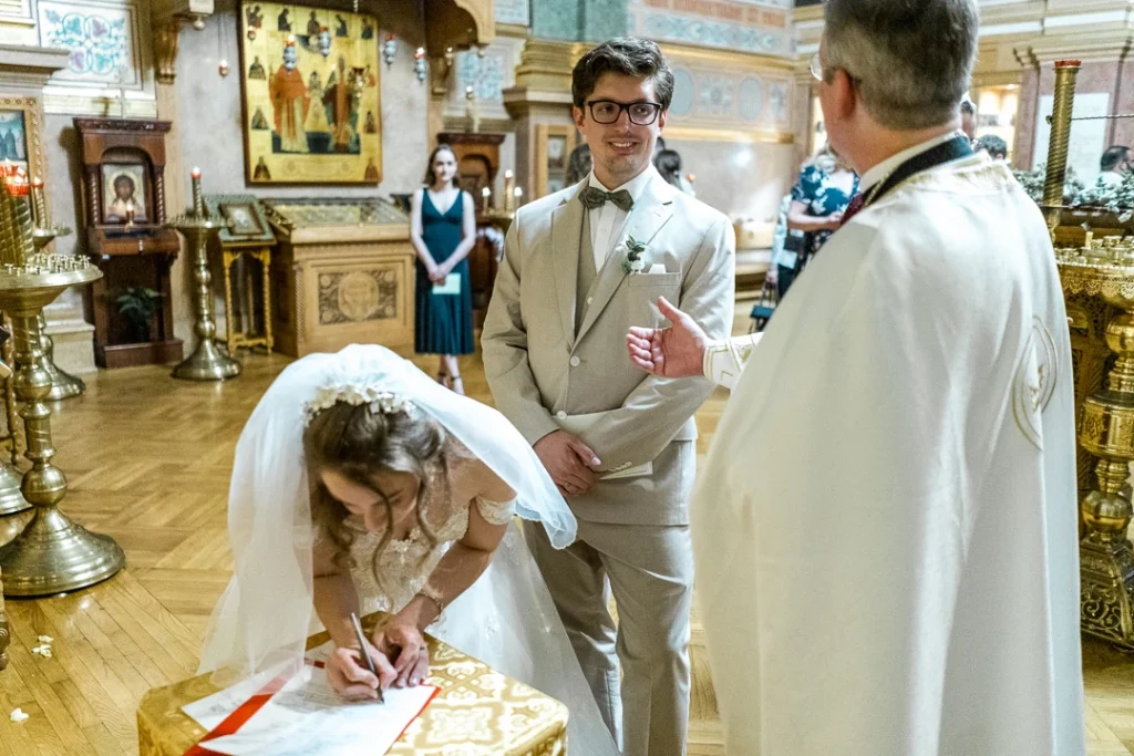Bright signing marriage contract  Wedding Photography at St. Nicholas Russian Orthodox Cathedral