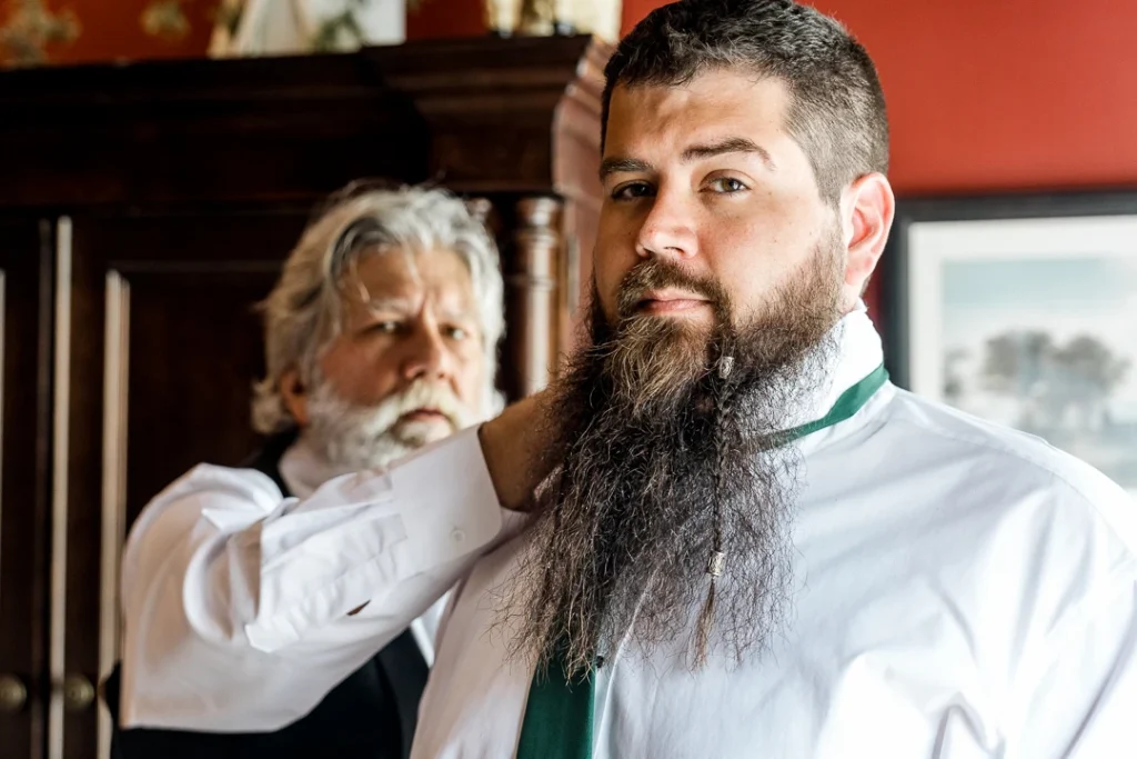 Father and groom, getting ready and dressed before the ceremony at the Smithville Inn Wedding photography
