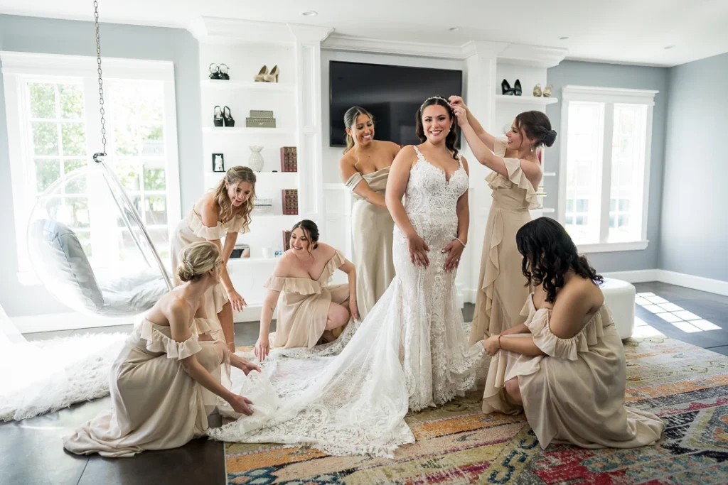 Bride with bridesmaids  by Alex Kaplan at the Ryland Inn
