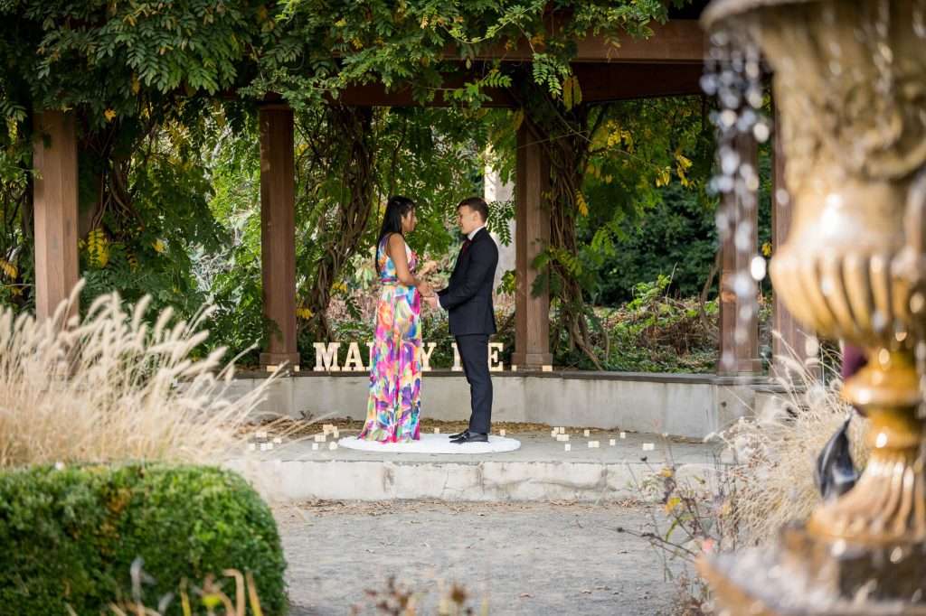 Proposal photo shoot turns into an engagement photo shoot at the Van Vleck House and Gardens in Montclair New Jersey