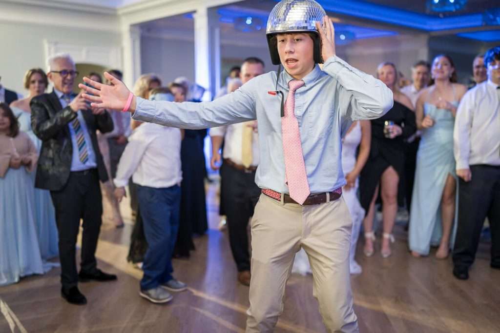 58-CrystalYachtClub-Wedding-Reception-Disco-Helmet-Dance