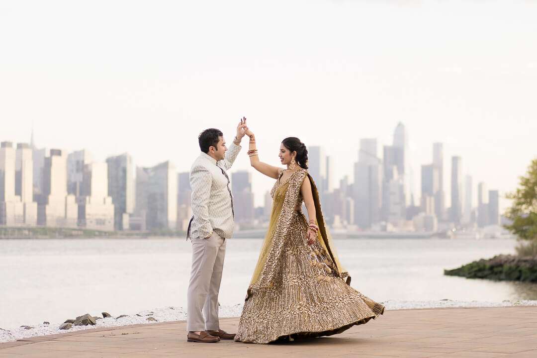 Twirl Shot of Indian Couple on their wedding day shot by Alex Kaplan NJ wedding Photographer