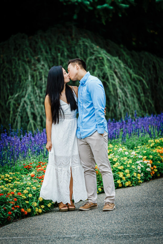 Couple in formal garden area at Deep Cut Gardens Middletown engagement session