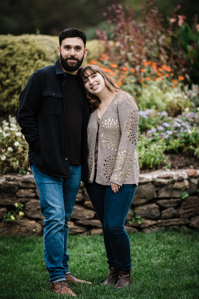Engagement portrait in flower gardens at Deep Cut Gardens with fall foliage - NJ engagement photographer Alex Kaplan