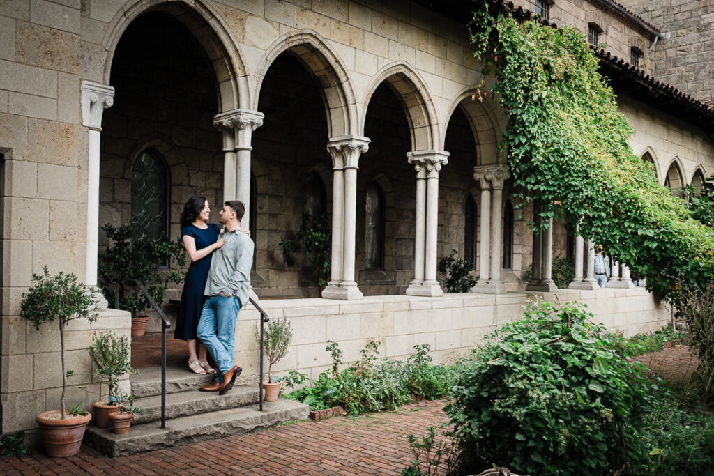Cloisters colonnade engagement photos NYC couple by Alex Kaplan Photography