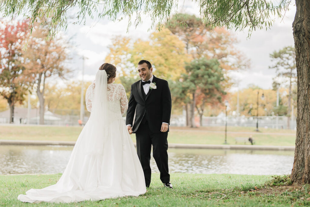 First look beneath willow trees with autumn color in Lincoln Park.
