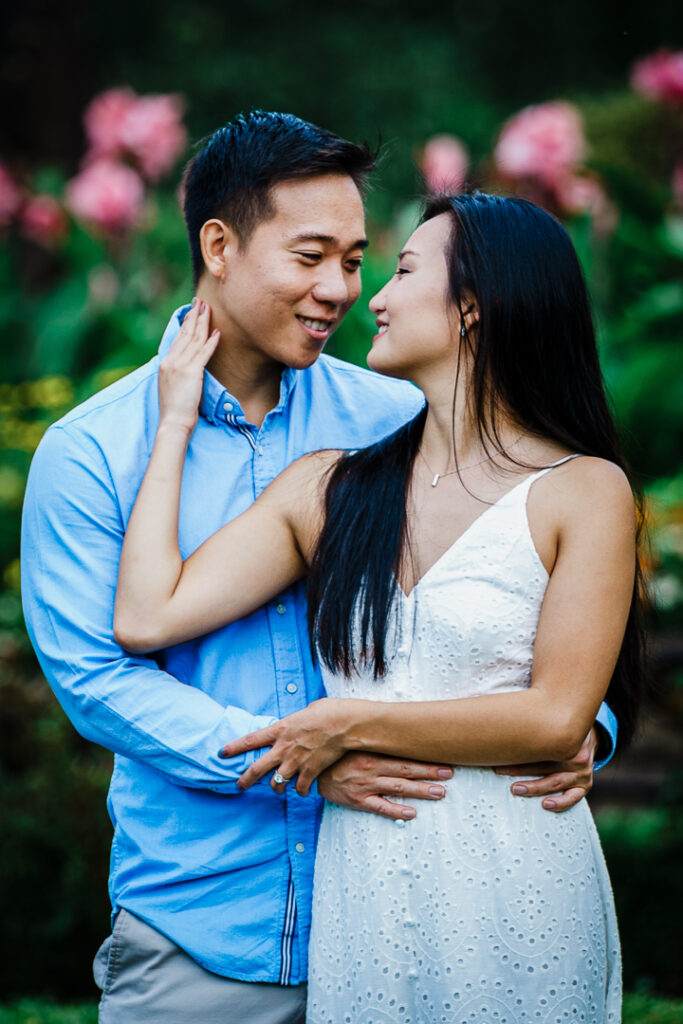 Tender overhead engagement portrait at Deep Cut Gardens New Jersey photographer