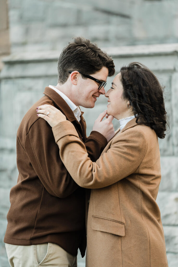 Close intimate moment between engaged couple at Verona Park by Alex Kaplan Photography