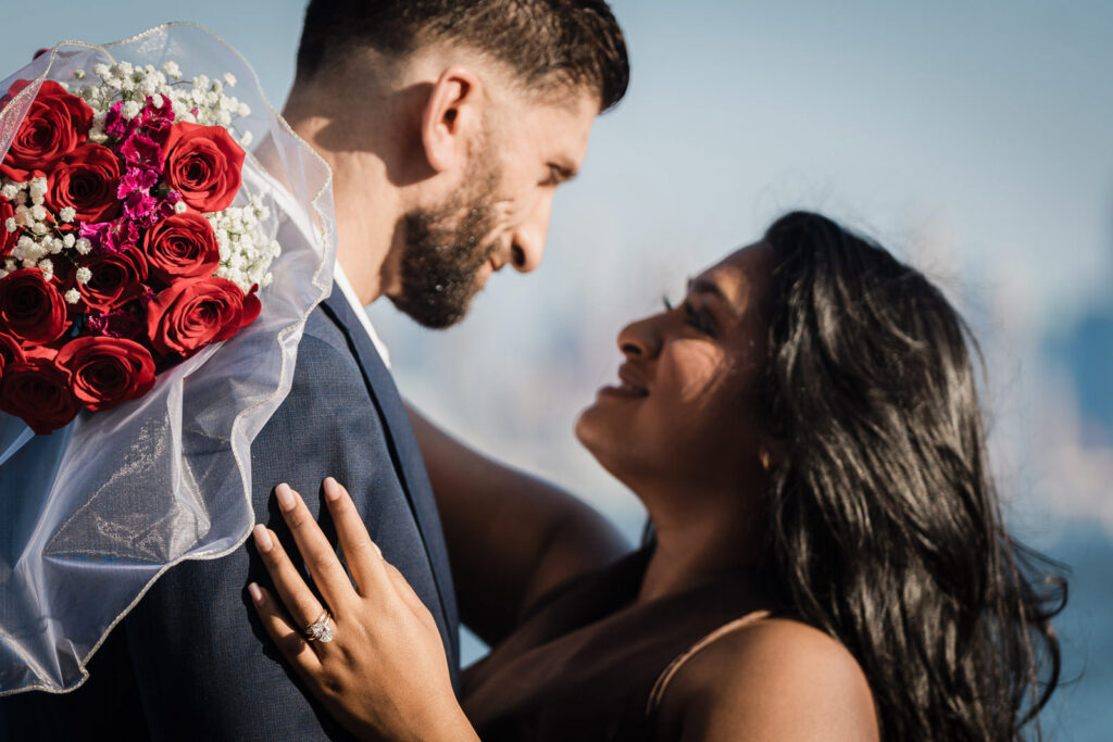 Engagement ring close-up detail shot at Chart House proposal by Alex Kaplan Photography