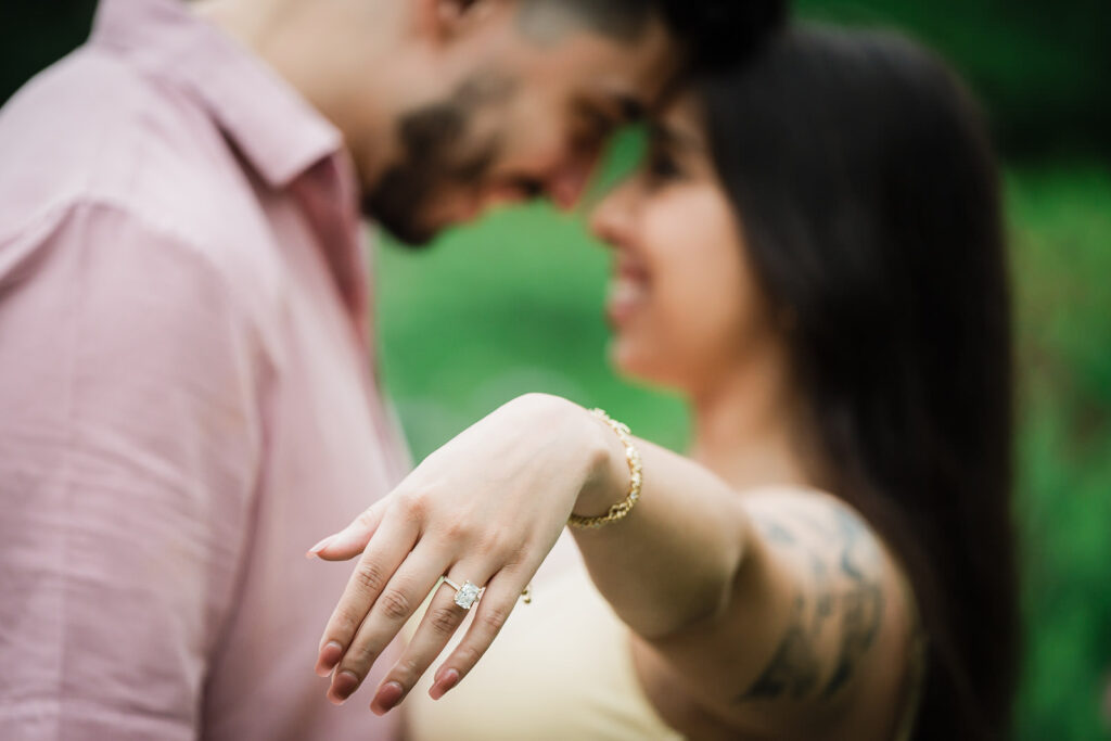 Northern New Jersey proposal photographer Alex Kaplan creates stunning engagement ring detail shot at Van Vleck House & Gardens Montclair