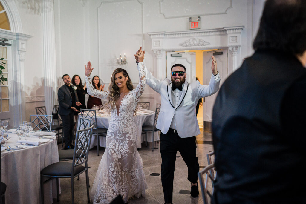 Couple's first dance at The Legacy Castle with fog effect photographed by Alex Kaplan