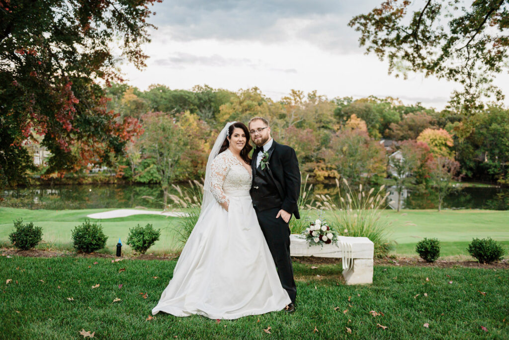 Bride with veil and groom portrait after ceremony Ramsey Country Club by Alex Kaplan