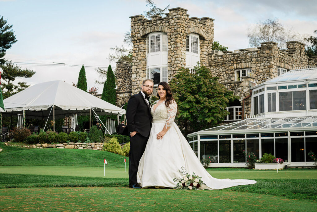 Golden hour couple portrait with fall foliage at Ramsey Country Club wedding Alex Kaplan Photography