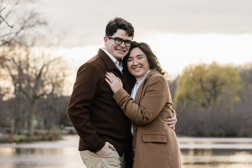 Engaged couple candid moment captured during outdoor engagement session NJ

