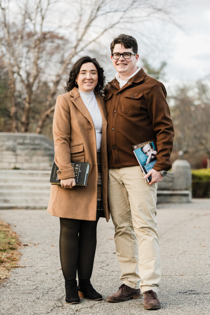 Full-length portrait of engaged couple at Verona Park during fall engagement session by Alex Kaplan Photography
