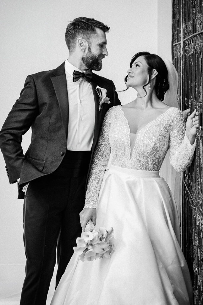 Intimate black and white couple portrait at James Ward Mansion Westfield wedding by Alex Kaplan Photography