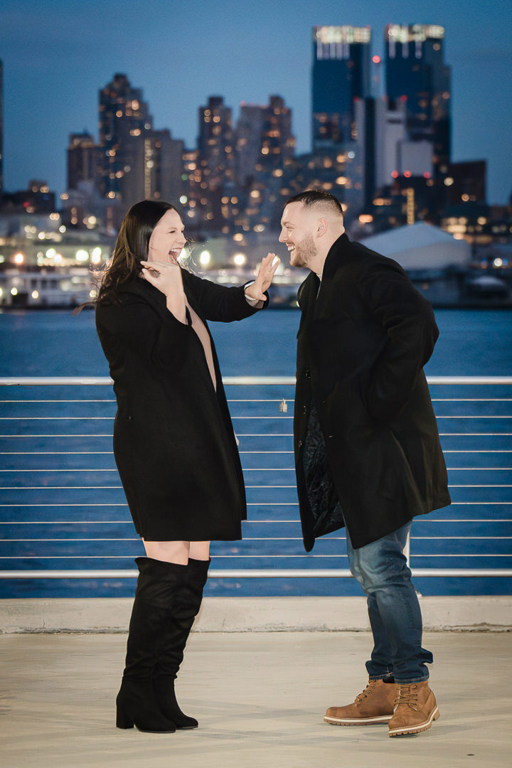 Authentic surprise reaction captured by Northern New Jersey proposal photographer showing partner's emotional response at engagement moment by Alex Kaplan 