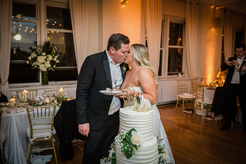 Cake cutting at Midtown Loft & Terrace winter wedding reception NYC