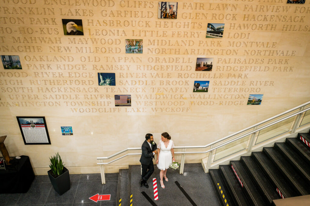 Bergen County municipalities wall provides unique backdrop for courthouse wedding photos by Alex Kaplan