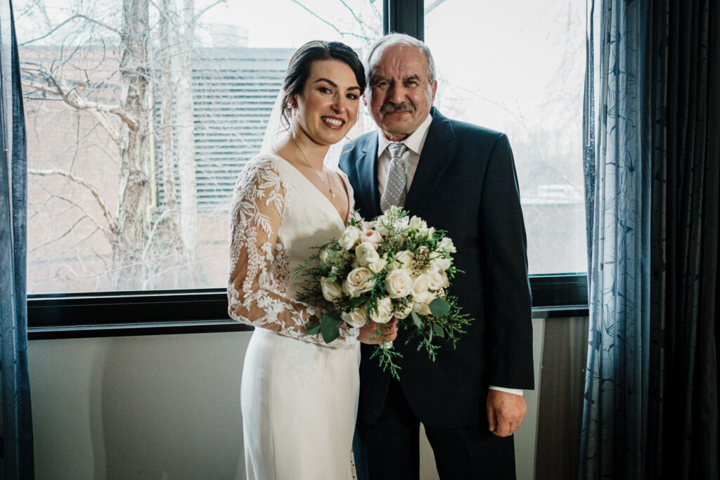 Bride with father before ceremony by Alex Kaplan