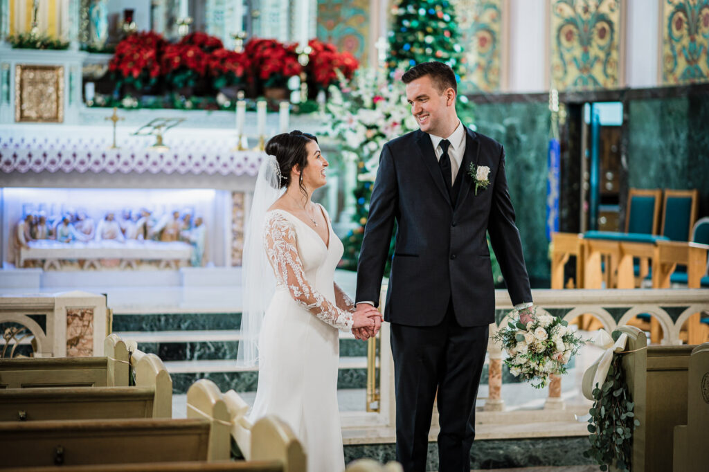 Couple outside St. Hedwig Church Trenton by Alex Kaplan Photography