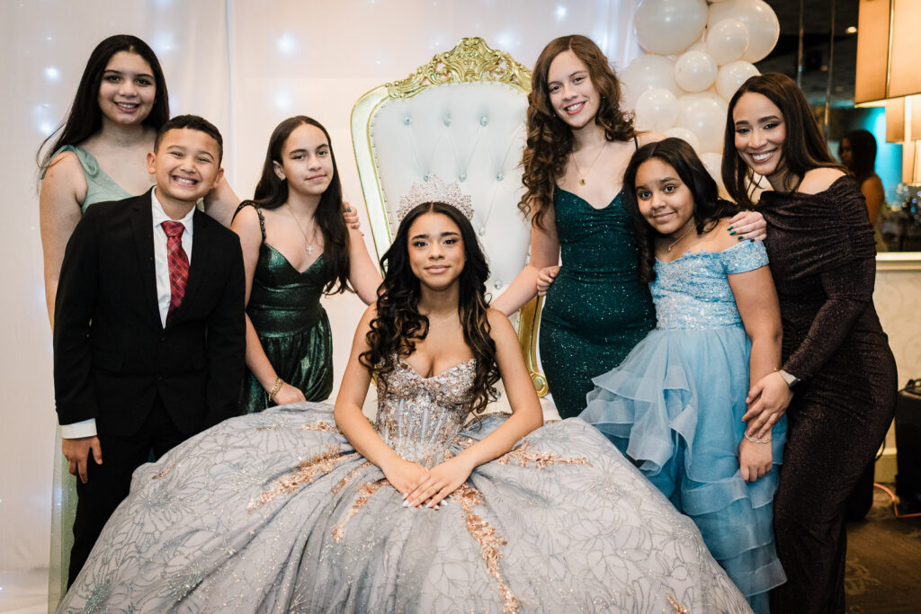 Court of honor and friends group photo at The Elan Lodi NJ Sweet Sixteen party