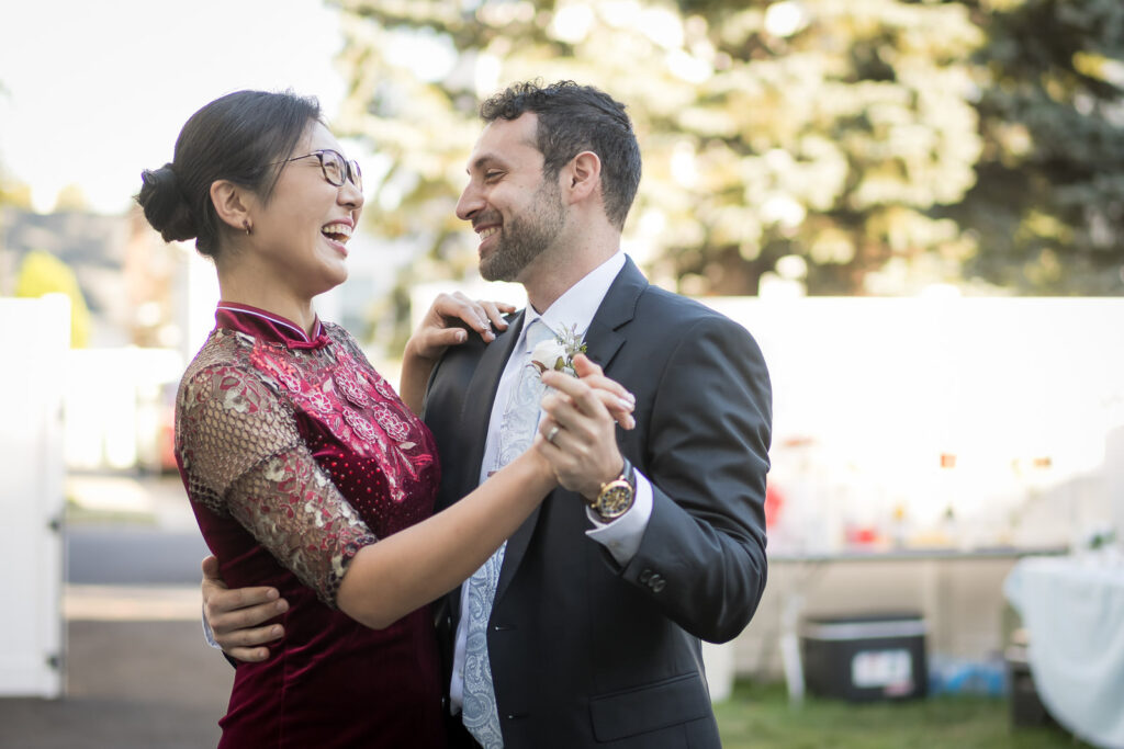 Couple's first dance at Fair Lawn home wedding