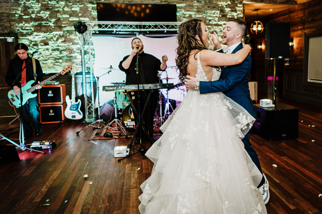 First dance with live band at 618 Restaurant Freehold Township NJ wedding reception photographed by Alex Kaplan Photography