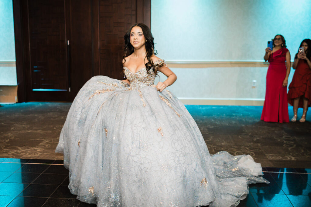 Birthday girl grand entrance at The Elan Lodi NJ Winter Wonderland Sweet Sixteen