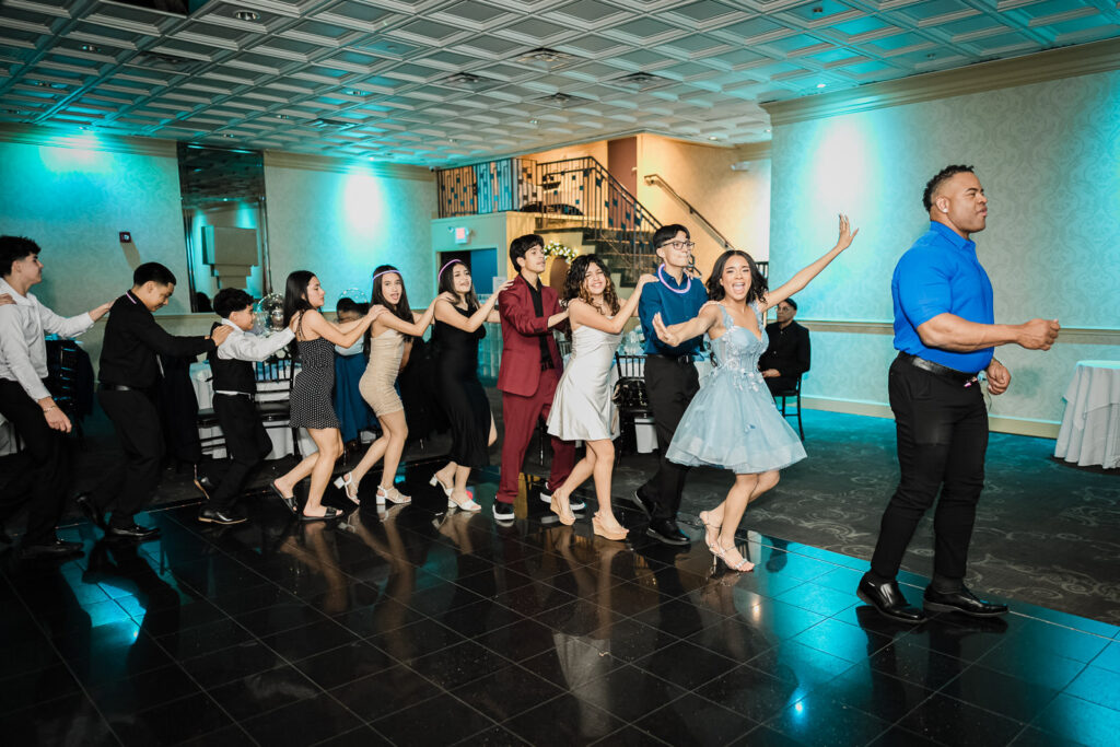 Group line dance at The Elan Lodi NJ Sweet Sixteen party