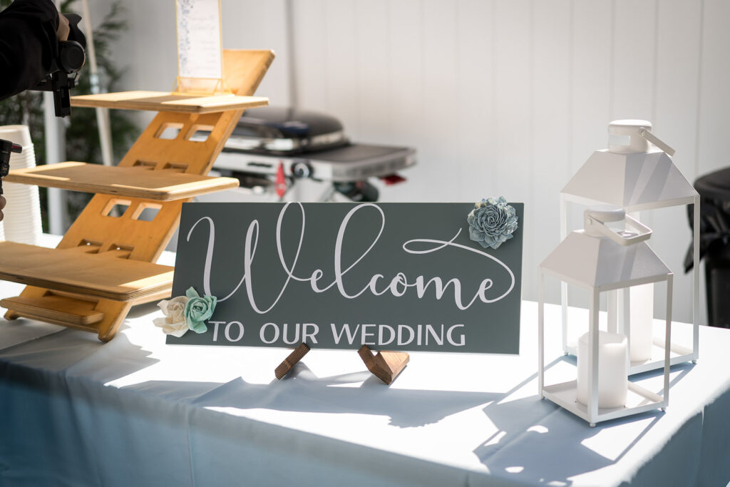 Welcome wedding sign at Fair Lawn home celebration