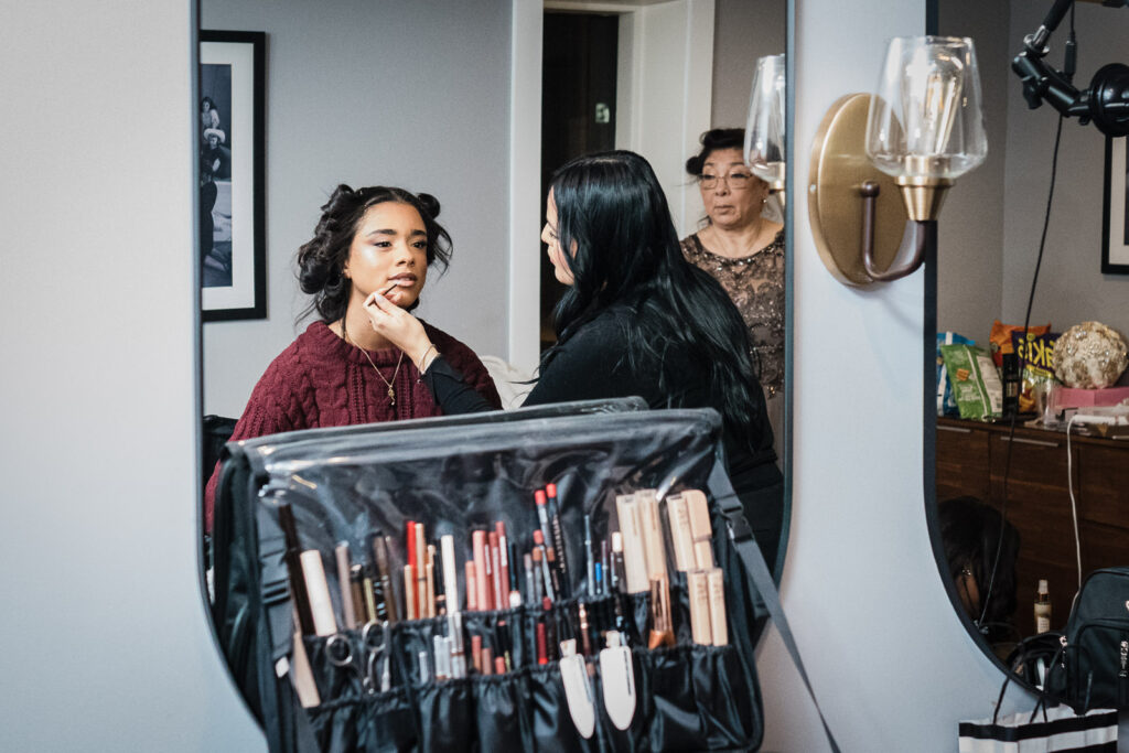 Sweet Sixteen makeup preparation at The Elan Lodi NJ getting ready room