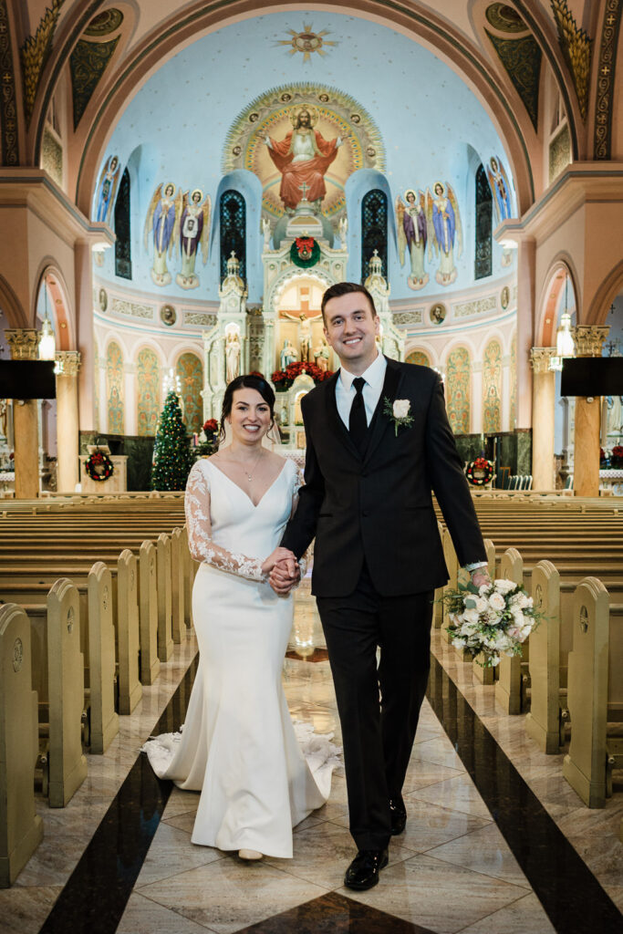Newlyweds portrait at St. Hedwig Roman Catholic Church in Trenton by Alex Kaplan Photography