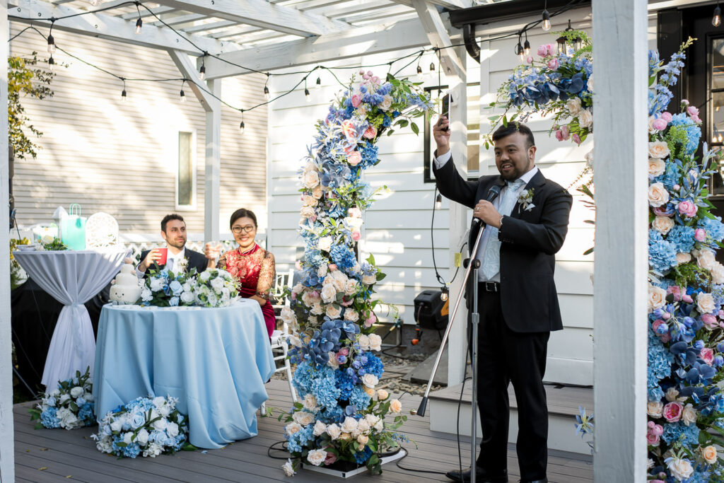 Groomsman delivers toast at Northern NJ home reception