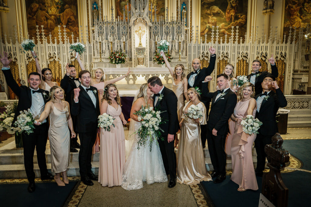 Fun bridal party photo at Our Lady of Good Counsel Church NYC
