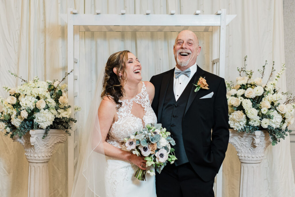 Father giving away bride during ceremony Windsor Ballroom East Windsor