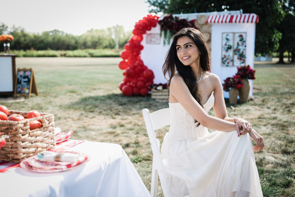 Candid moment of bride at outdoor Somerset engagement celebration