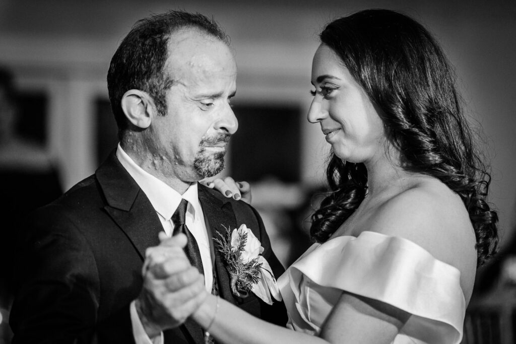 Emotional father daughter dance at Skylands Manor northern New Jersey wedding reception