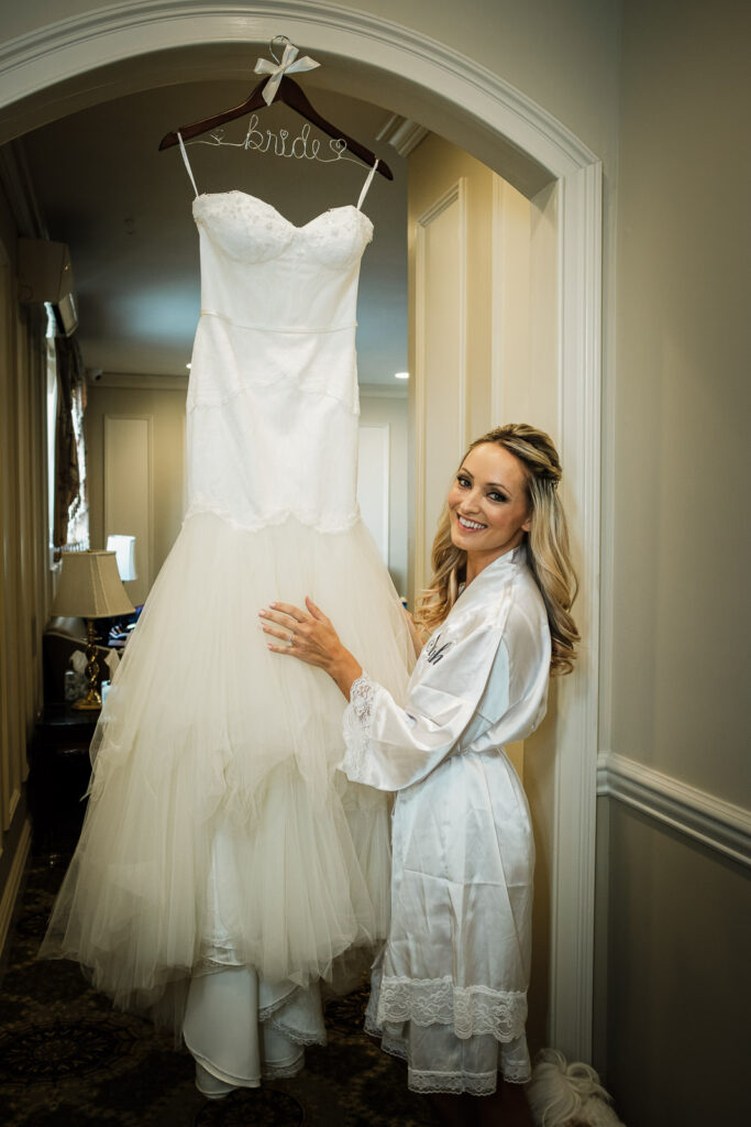Wedding dress hanging Rockleigh Country Club bridal suite New Jersey