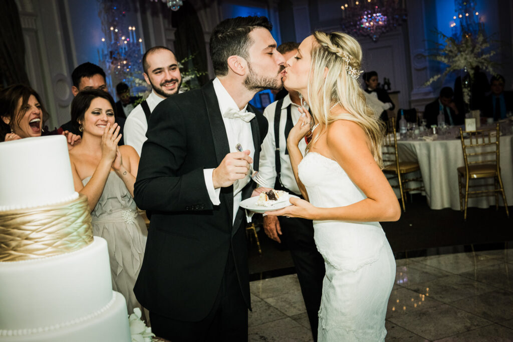 Cake cutting Rockleigh Country Club wedding reception