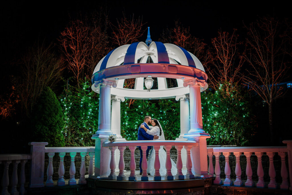 Night portrait in illuminated gazebo at Westmount Country Club