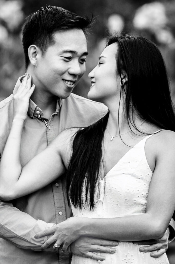 Close-up engagement portrait captured at Deep Cut Gardens Middletown