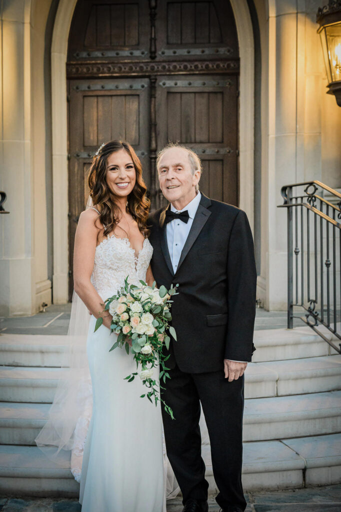 Father daughter portrait at Park Chateau Gothic chapel East Brunswick wedding photographer