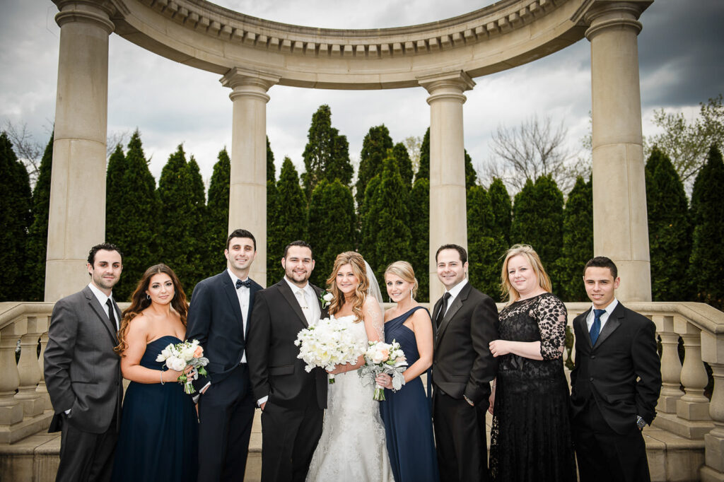 Bride with family at Rockleigh Country Club colonnade