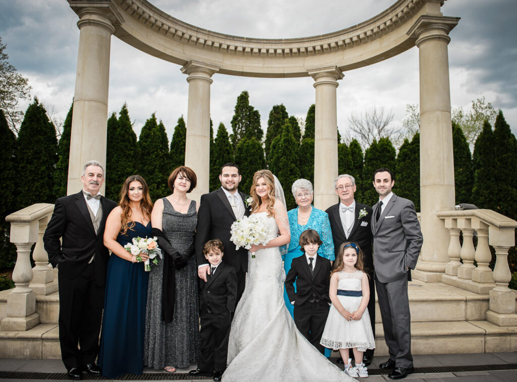 Family portrait at Rockleigh Country Club colonnade