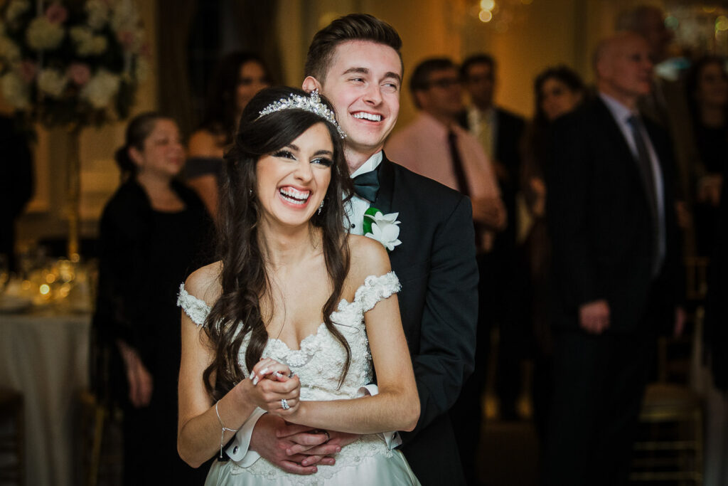 Bride and groom first dance at Rockleigh Country Club reception in elegant ballroom