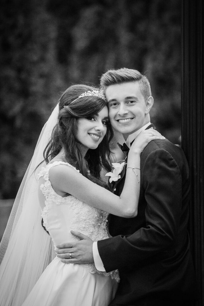 Romantic couple portrait in the gardens at Rockleigh Country Club wedding