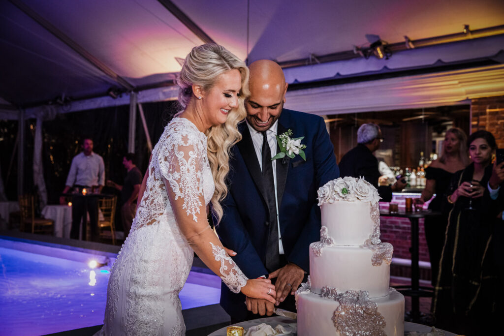 Cake cutting at Rockleigh Country Club wedding reception